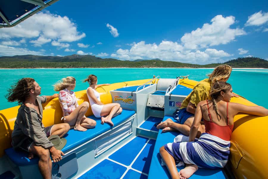 Airlie Beach: Snorkel, Hill Inlet Lookout & Whitehaven Beach - Leaving Airlie Beach on a fast, open boat