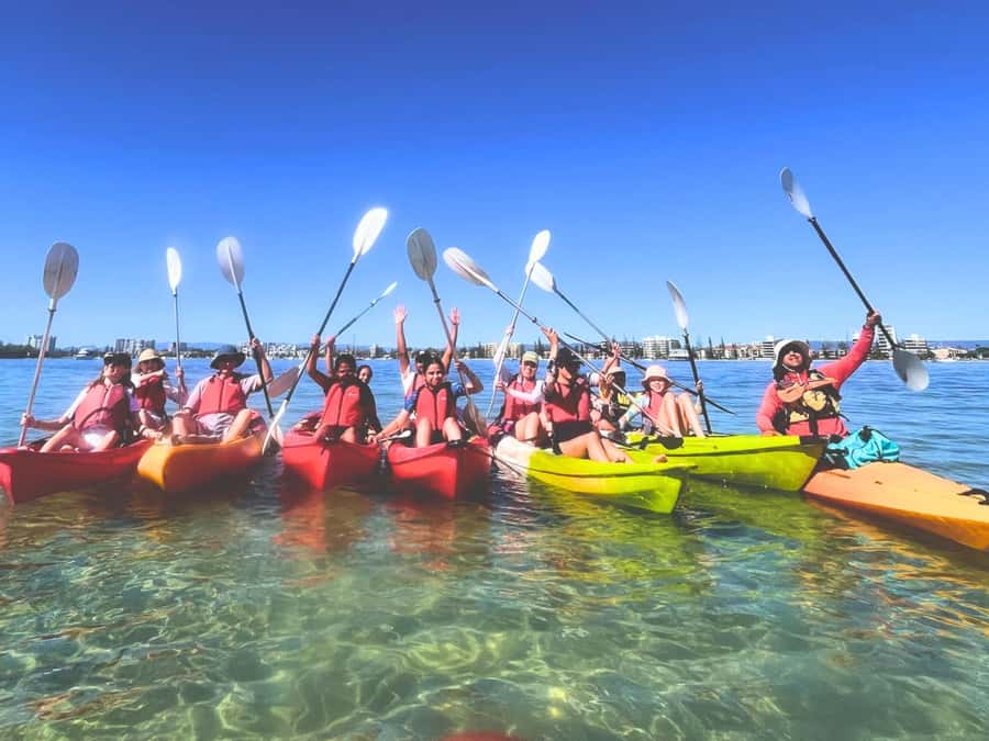 Gold Coast: Wave Break Island Kayaking & Snorkeling tour - Snack time with skyline views