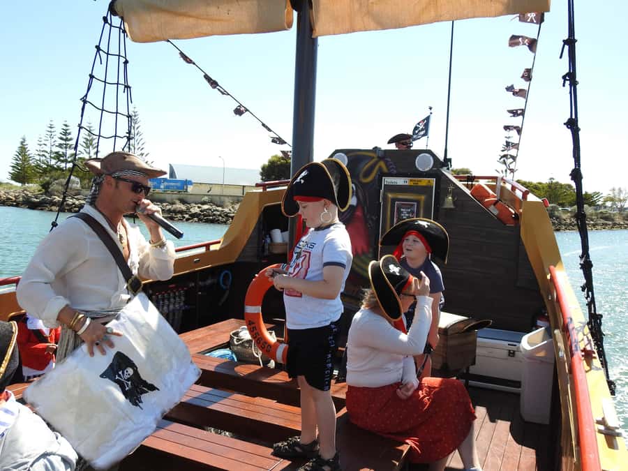 Mandurah Pirate Cruise - Taking the wheel and firing the water cannons