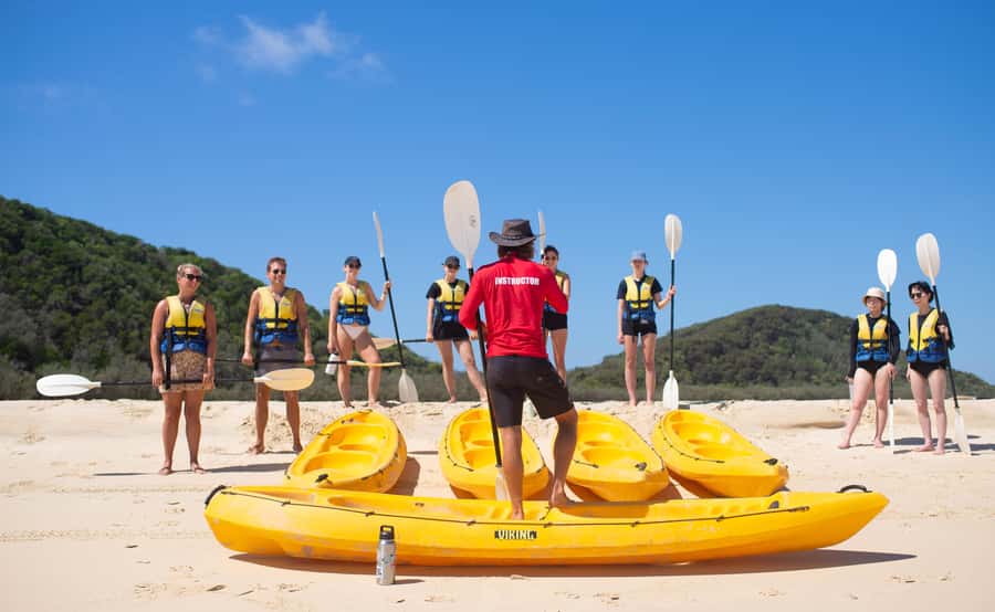 Noosa: Epic Ocean Kayak with Dolphins & 4WD Beach Adventure - Arriving at Double Island Point and Honeymoon Bay