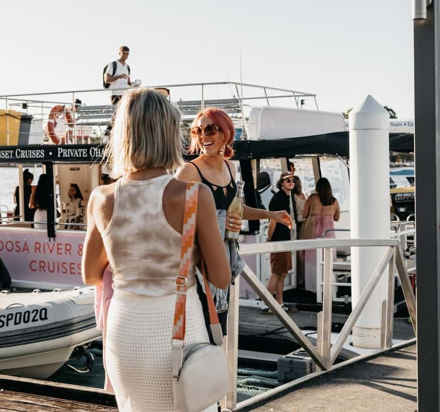 Noosaville: Noosa River Sunset Cruise - The River Mouth and its curving sandbars