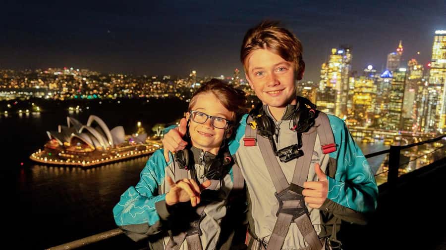 Sydney: BridgeClimb Sydney Harbour Summit Night - Walking the upper arch toward the summit